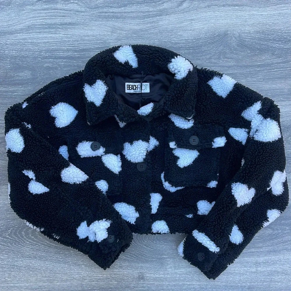 Beach Riot Devin Jacket, black with white hearts - Picture 2 of 10